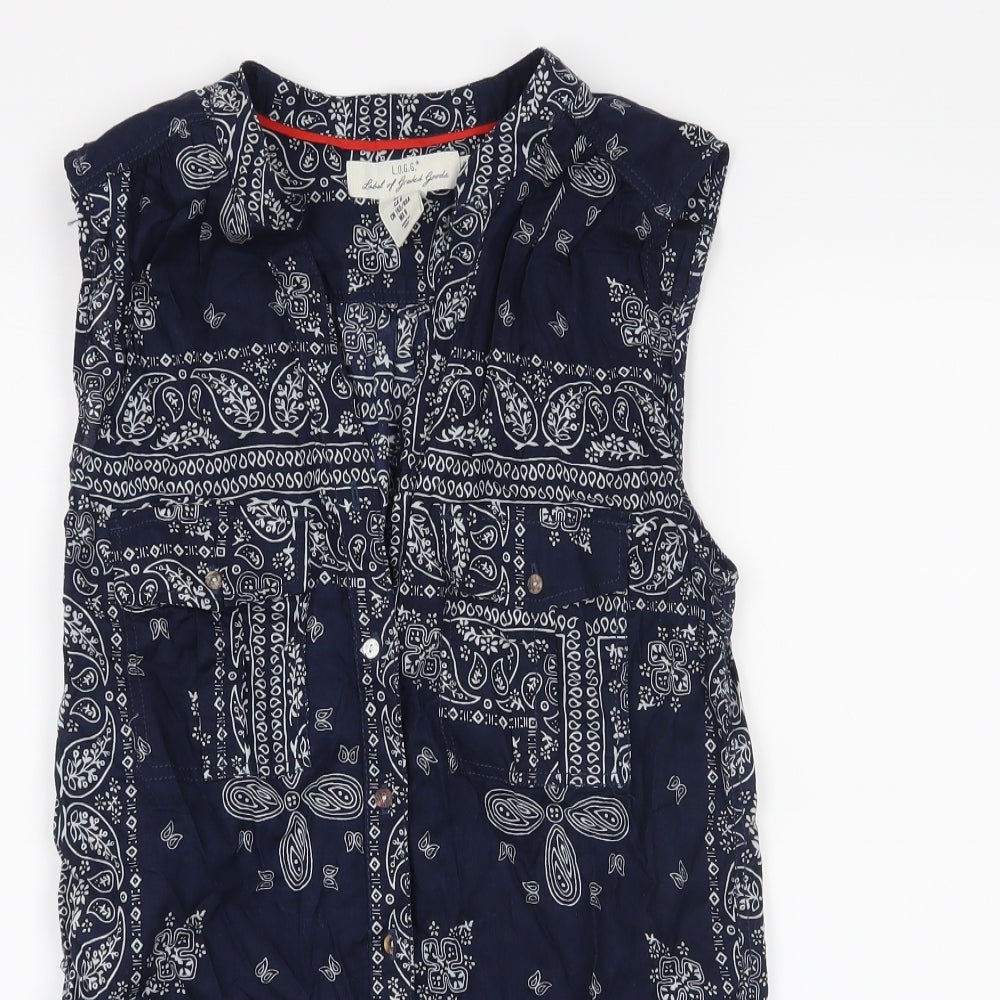 H&M Womens Blue Paisley  Basic Button-Up Size 10