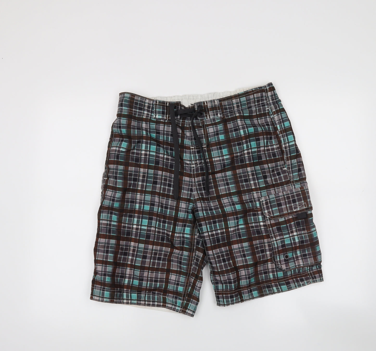 Cedar Wood State Mens Brown Check  Sweat Shorts Size S