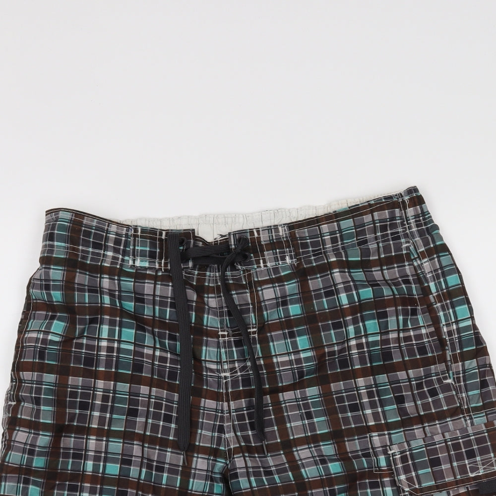 Cedar Wood State Mens Brown Check  Sweat Shorts Size S