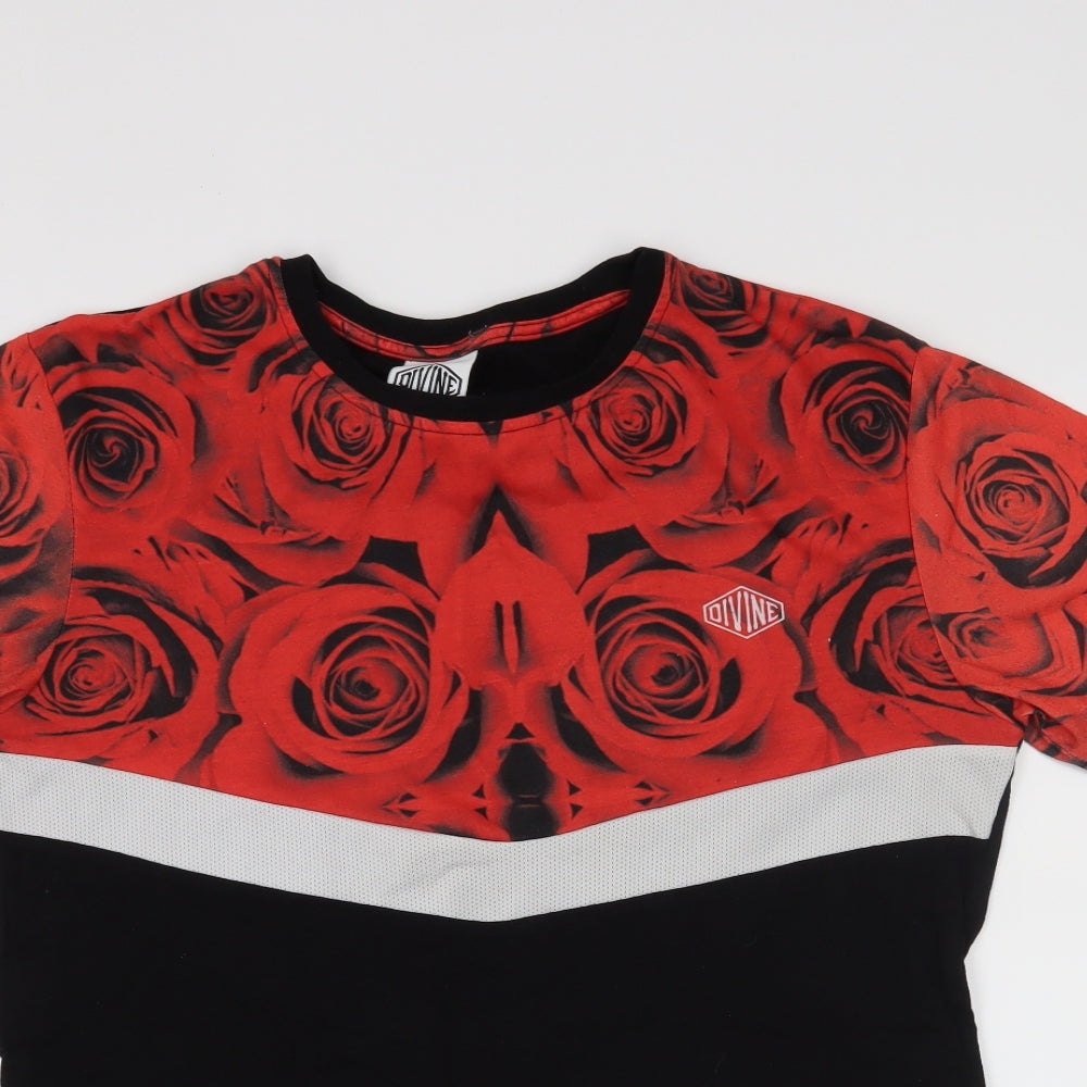 Divine Mens Black Floral   T-Shirt Size M