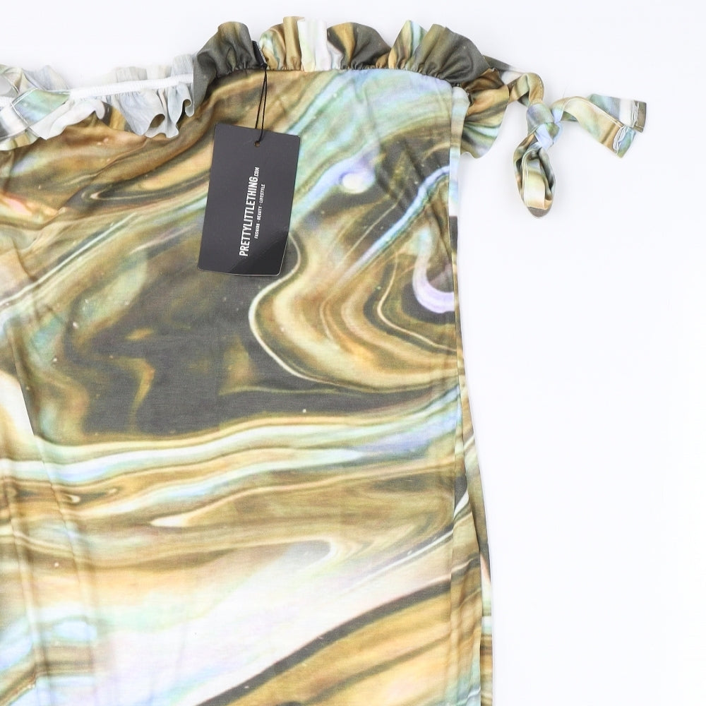 PRETTYLITTLETHING Womens Brown Geometric  Bodycon  Size 12