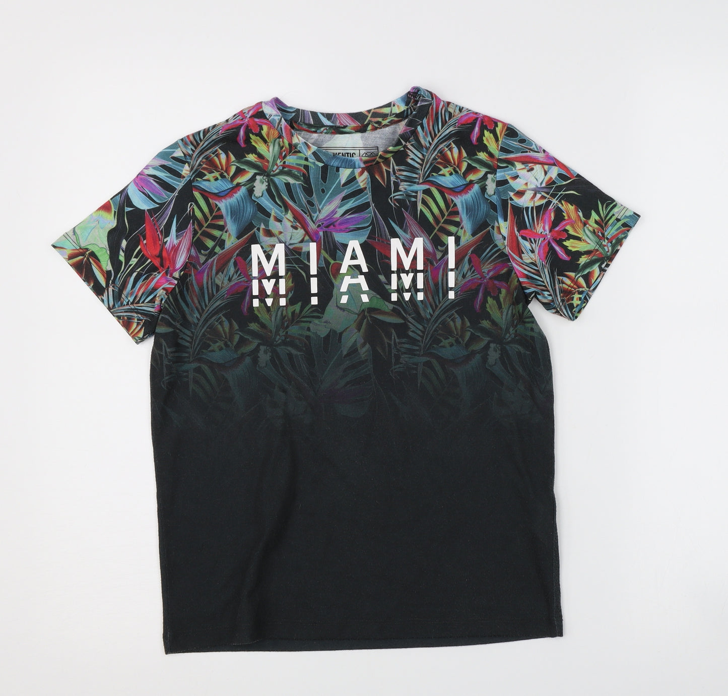 Matalan Boys Black Floral  Basic T-Shirt Size 9 Years  - graphic