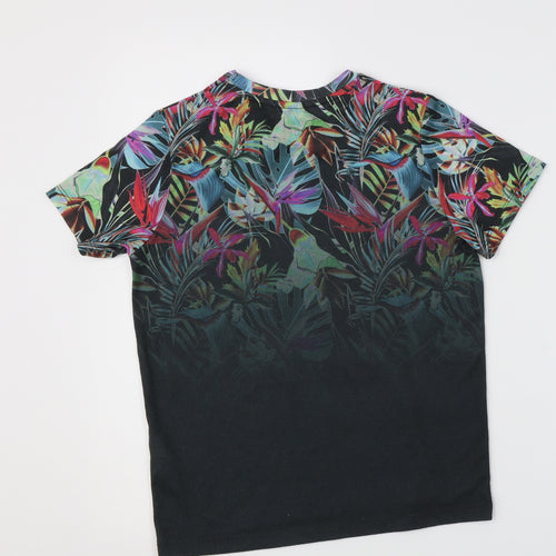 Matalan Boys Black Floral  Basic T-Shirt Size 9 Years  - graphic