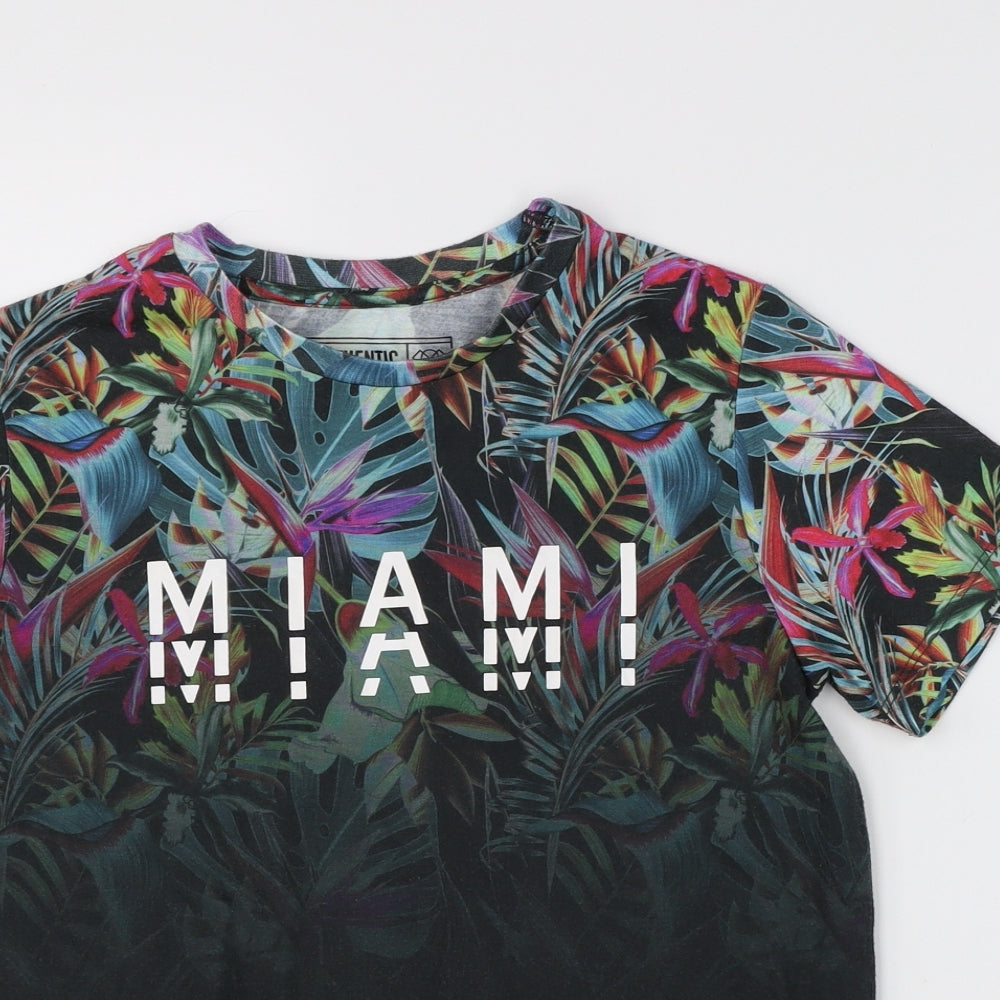 Matalan Boys Black Floral  Basic T-Shirt Size 9 Years  - graphic