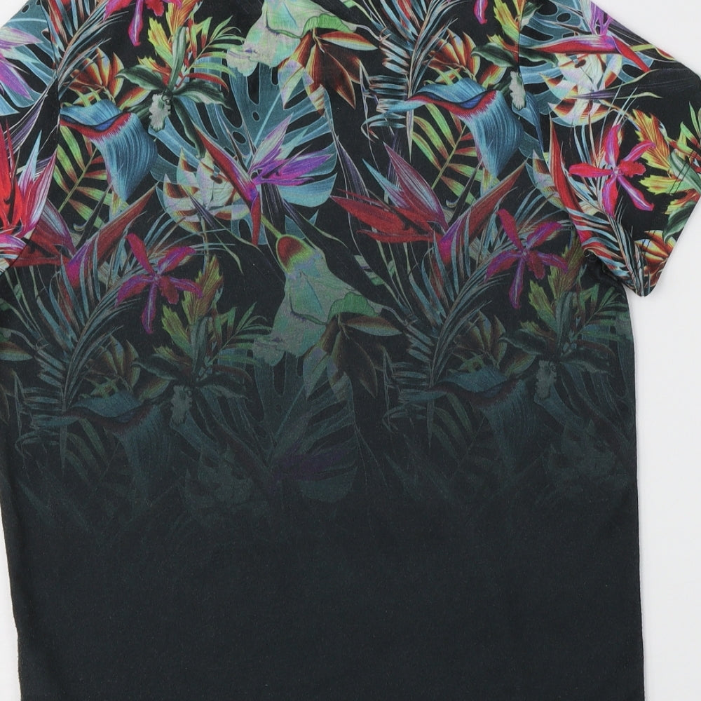 Matalan Boys Black Floral  Basic T-Shirt Size 9 Years  - graphic