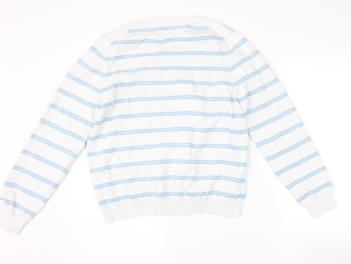 Lyle & Scott Mens White Striped  Pullover Jumper Size M