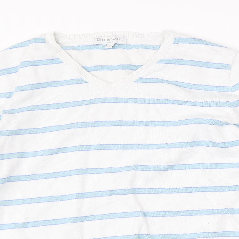 Lyle & Scott Mens White Striped  Pullover Jumper Size M
