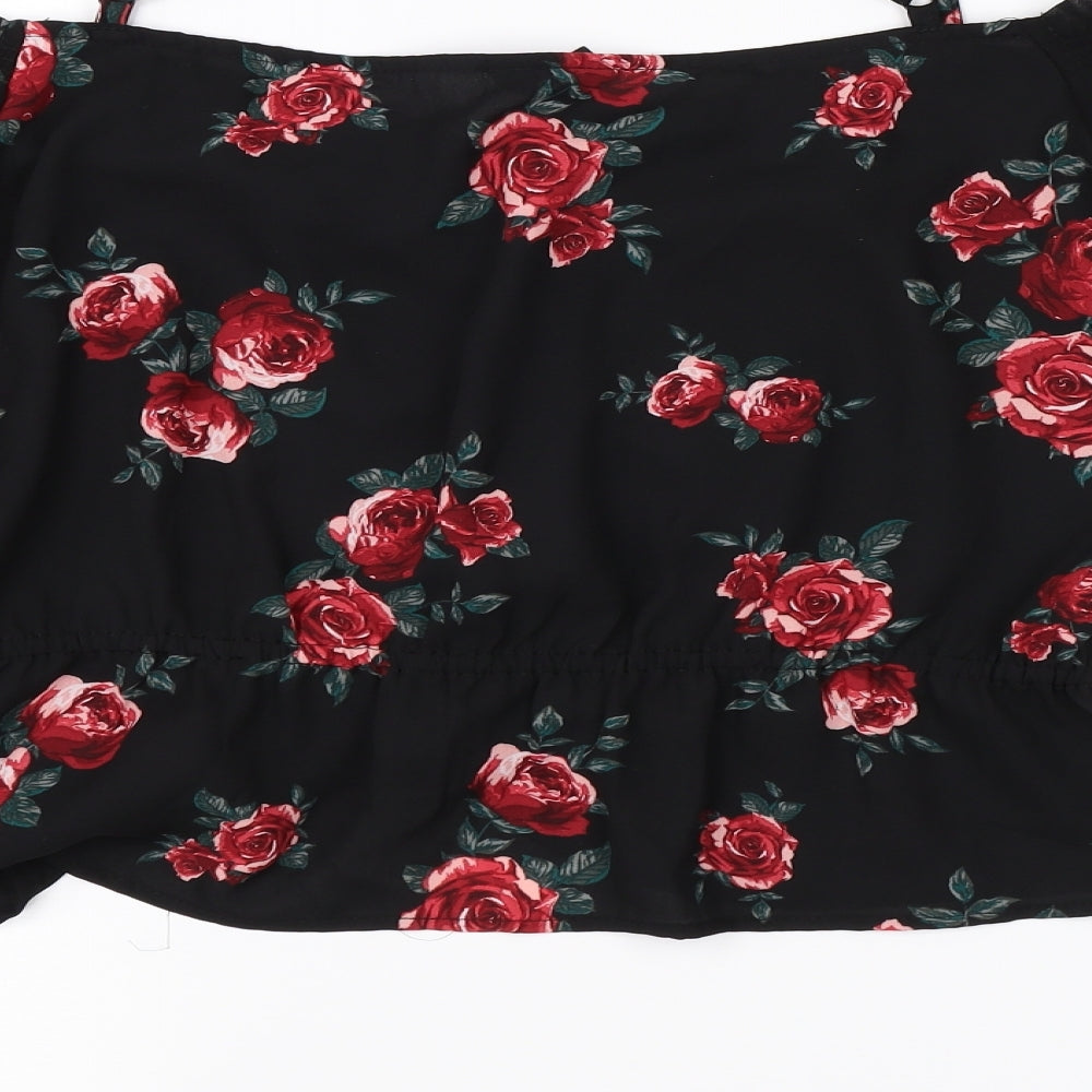 H&M Womens Black Floral  Basic T-Shirt Size 12  - Cut Out Shoulder