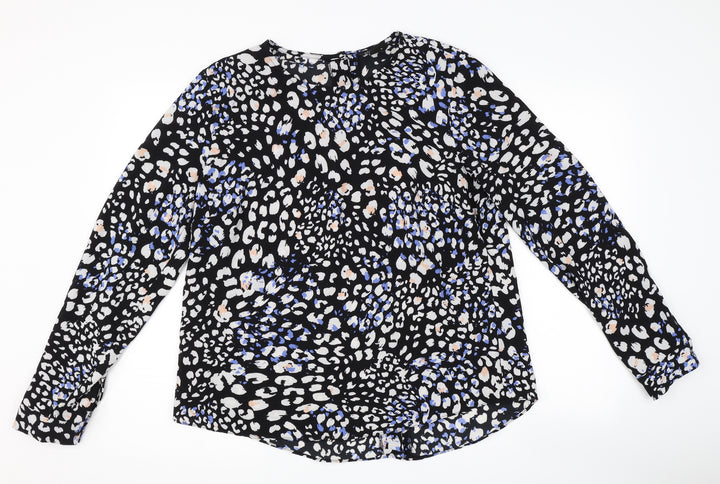 New Look Womens Black Animal Print Basic Button-Up Size 16