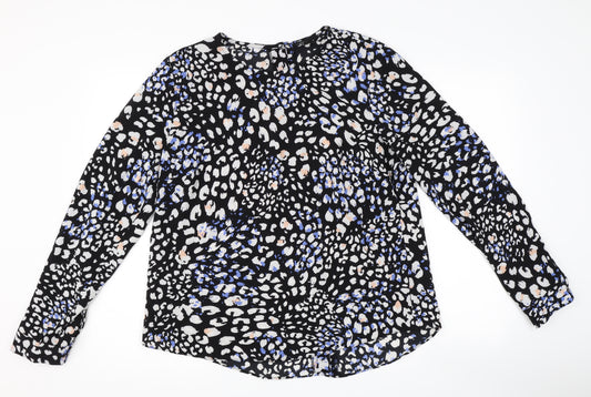 Front view of New Look women’s black animal print basic button-up, size UK 16