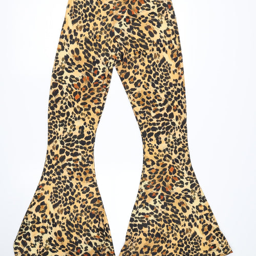 PRETTYLITTLETHING Womens Brown Animal Print  Trousers  Size 10 L30 in