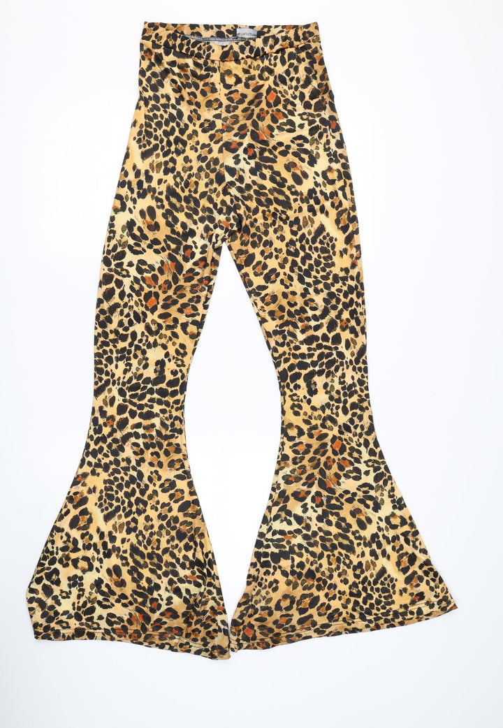 PRETTYLITTLETHING Womens Brown Animal Print Trousers Size 10 L30 in