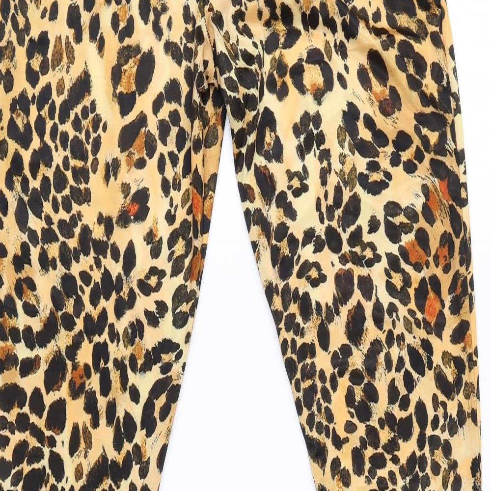 PRETTYLITTLETHING Womens Brown Animal Print  Trousers  Size 10 L30 in