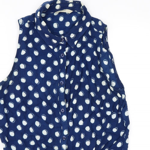 George Womens Blue Polka Dot  Basic Button-Up Size 10  - tie front