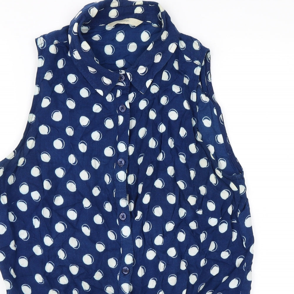 George Womens Blue Polka Dot  Basic Button-Up Size 10  - tie front