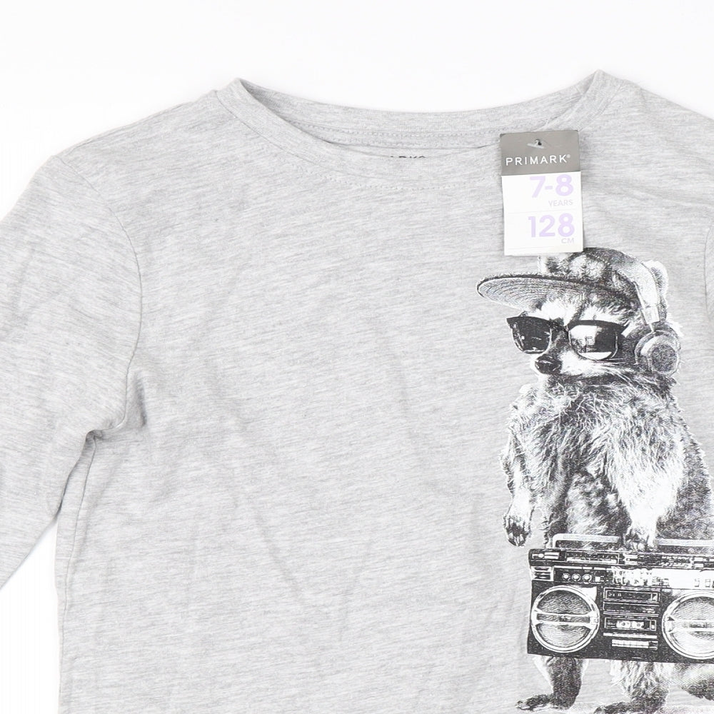 Primark Boys Grey   Basic T-Shirt Size 7-8 Years  - Meerkat