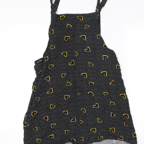 Primark Womens Black Polka Dot  Pinafore/Dungaree Dress  Size 12  - Love heart print