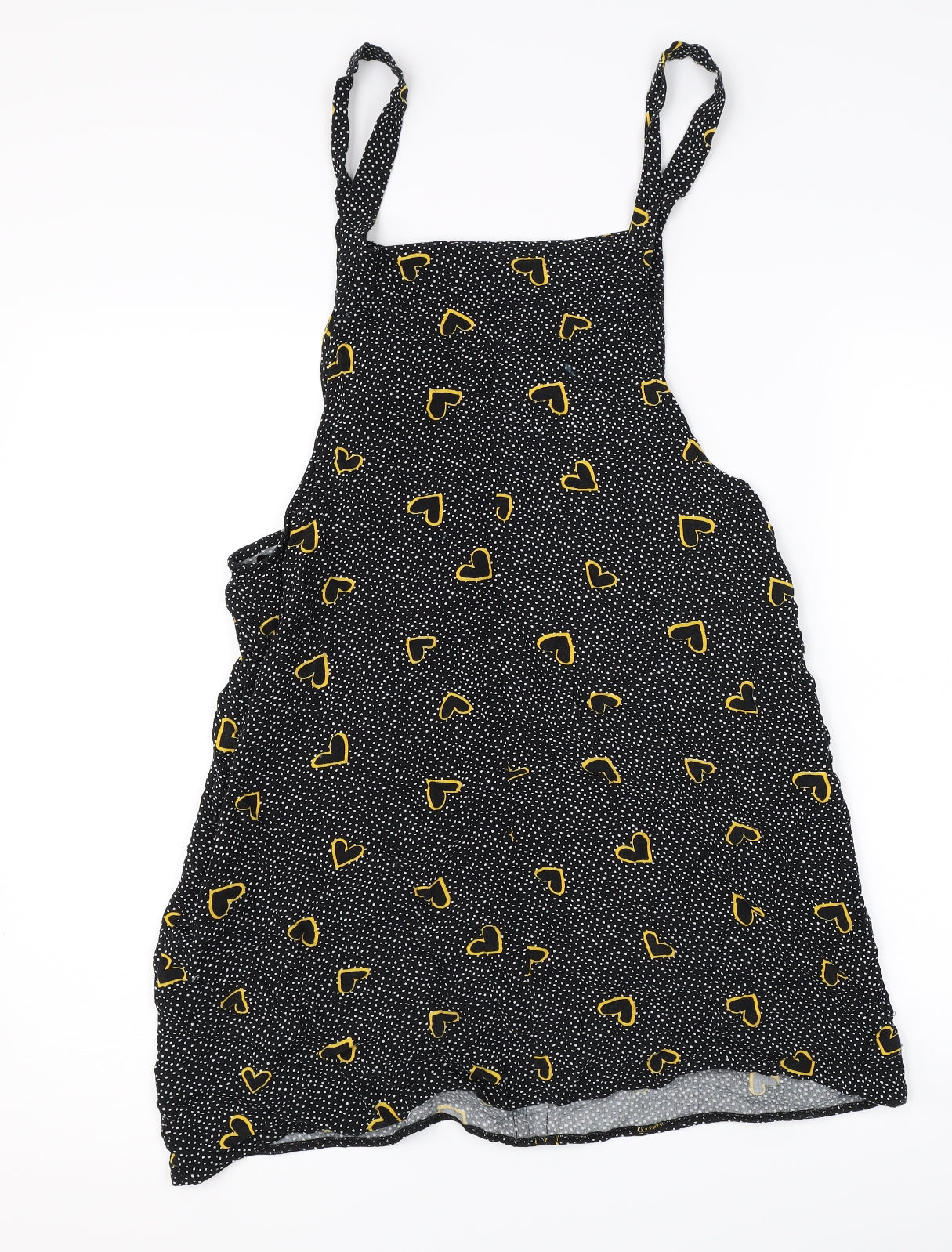 Primark Womens Black Polka Dot  Pinafore/Dungaree Dress  Size 12  - Love heart print