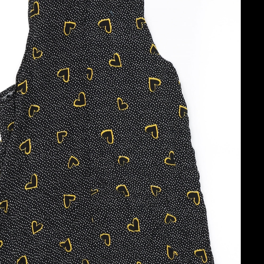 Primark Womens Black Polka Dot  Pinafore/Dungaree Dress  Size 12  - Love heart print
