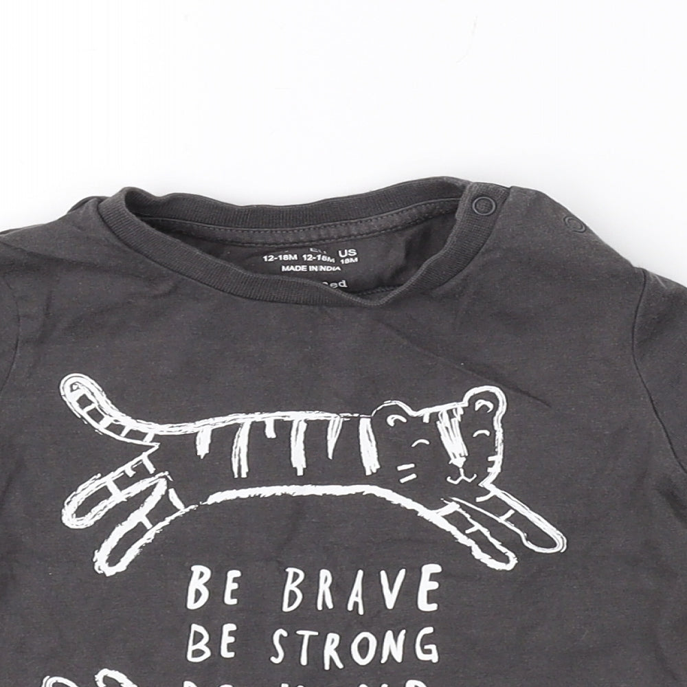 F&F Boys Grey   Basic T-Shirt Size 12-18 Months  - Tiger slogan