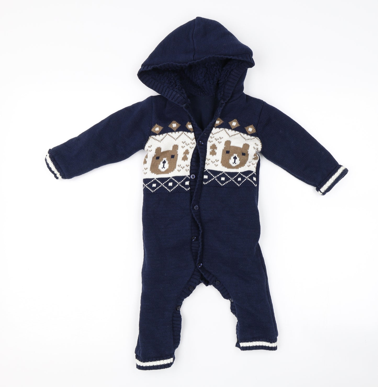 Matalan Boys Blue   Babygrow One-Piece Size 9-12 Months  - Teddy bear