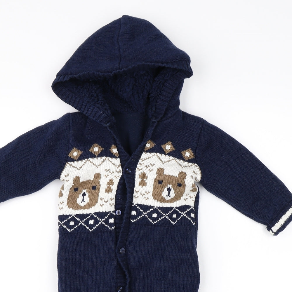 Matalan Boys Blue   Babygrow One-Piece Size 9-12 Months  - Teddy bear