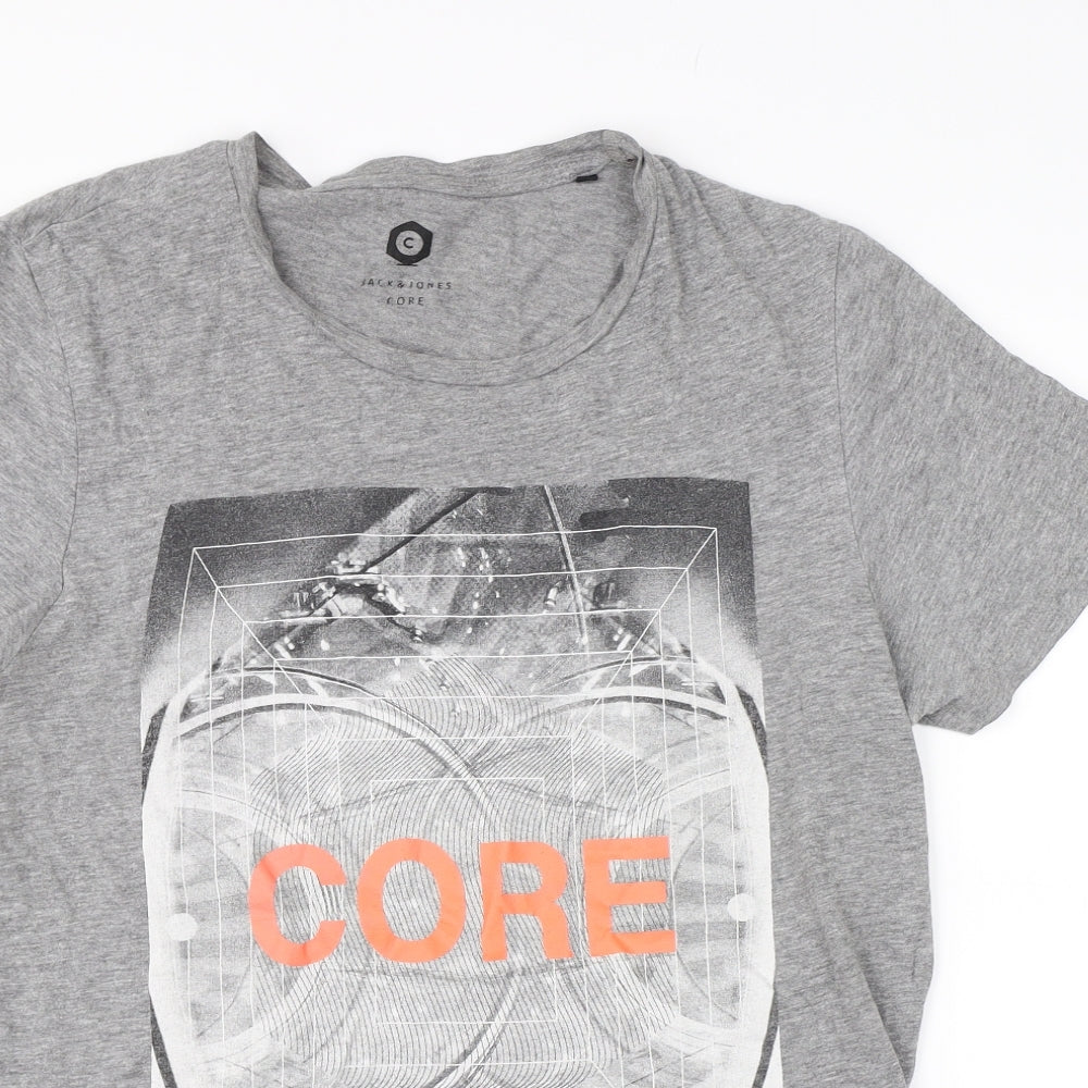 JACK & JONES Mens Grey    T-Shirt Size S  - graphic