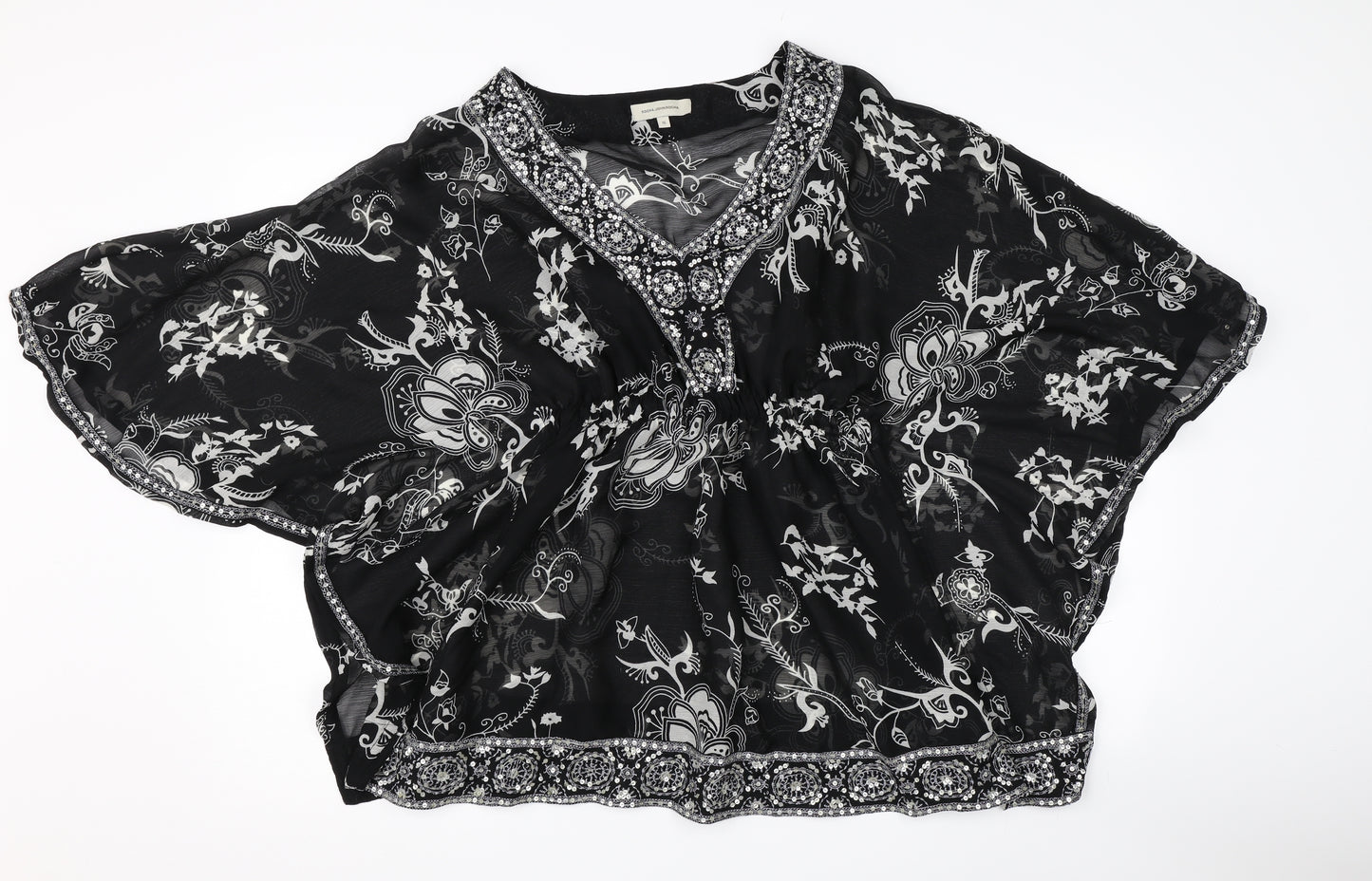 RJR.John Rocha Womens Black Floral  Basic T-Shirt Size 16