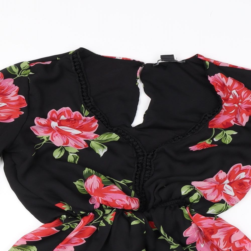 Primark Womens Black Floral  Playsuit One-Piece Size 6