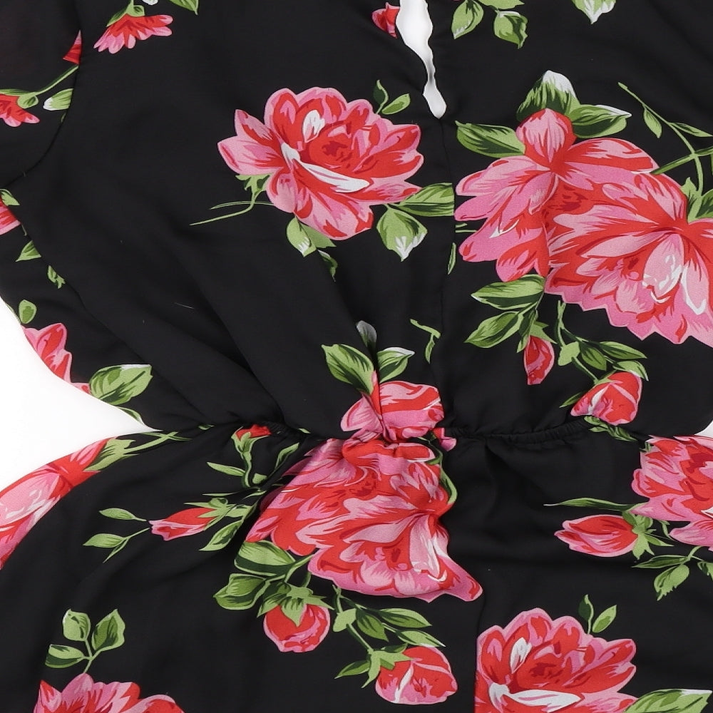 Primark Womens Black Floral  Playsuit One-Piece Size 6