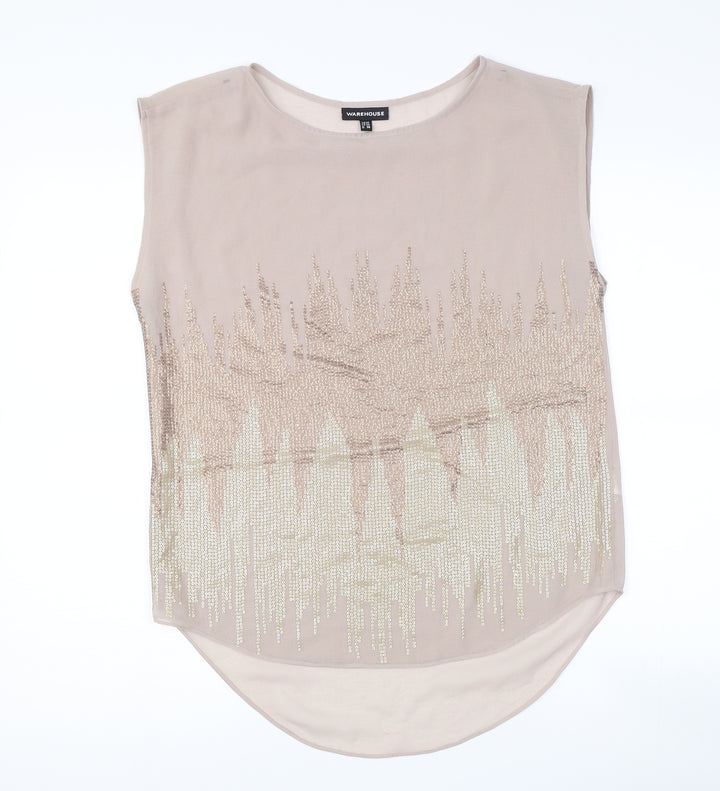 Warehouse Womens Green Striped Basic Tank Size 10