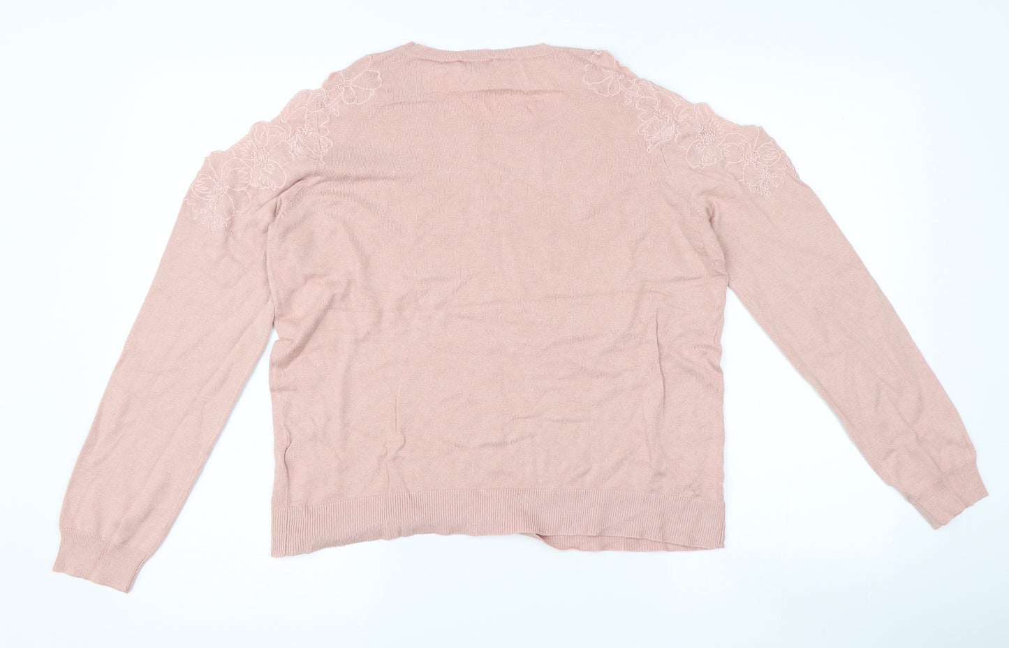 Warehouse Womens Pink Floral  Pullover Jumper Size 16  - Cut Out Shoulder