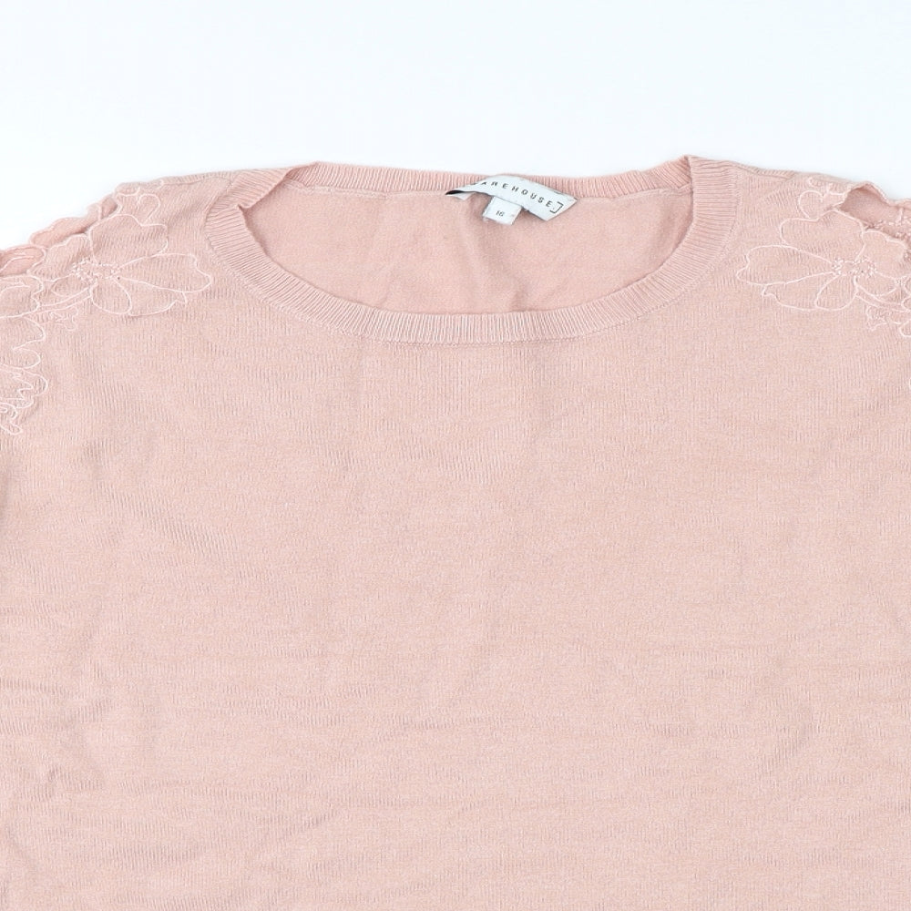 Warehouse Womens Pink Floral  Pullover Jumper Size 16  - Cut Out Shoulder