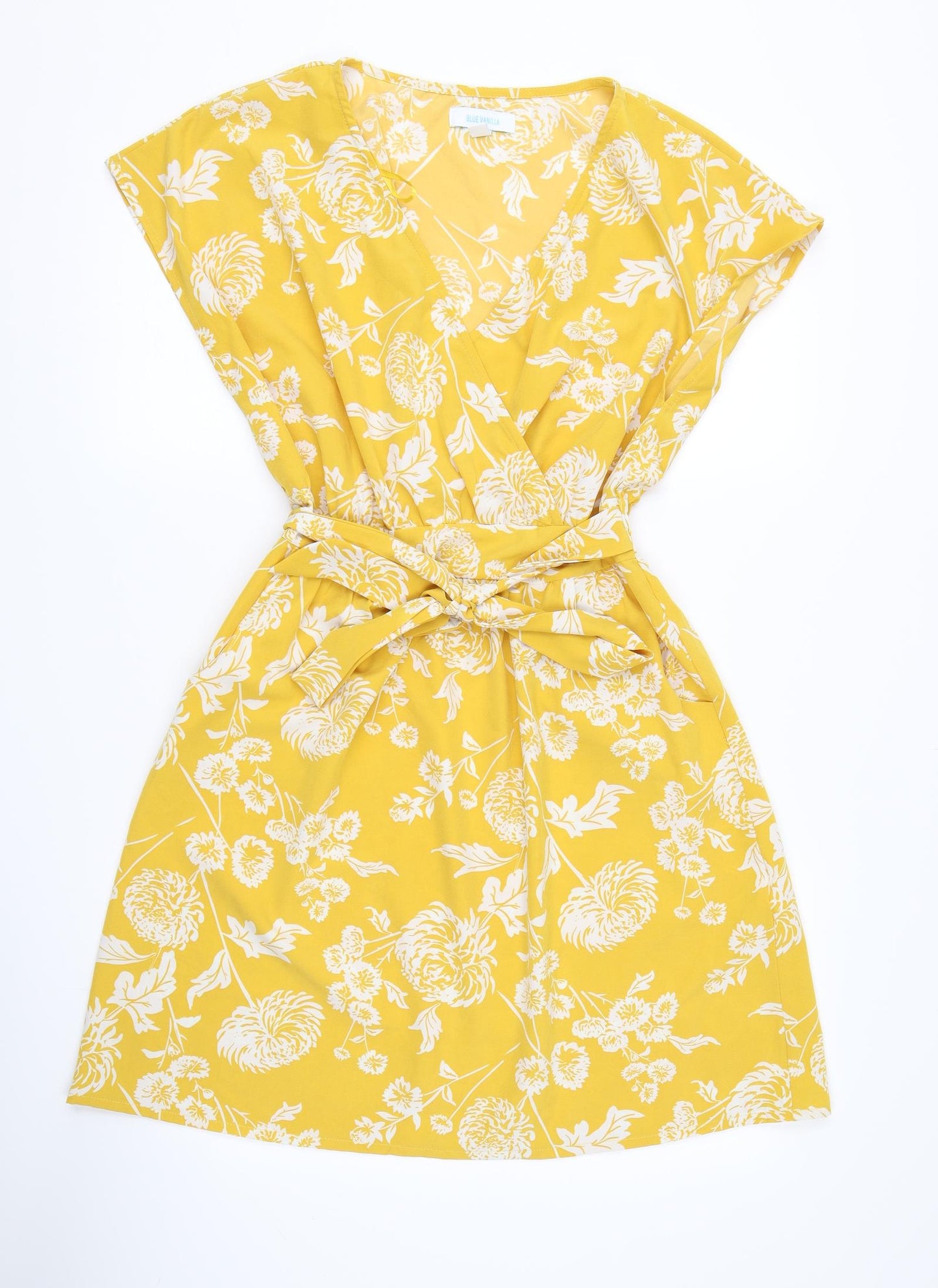 blue vanilla Womens Yellow Floral  A-Line  Size 12