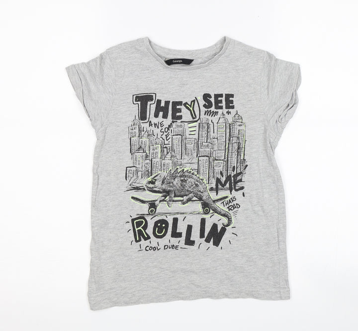 George Boys Grey   Basic T-Shirt Size 8-9 Years  - graphic