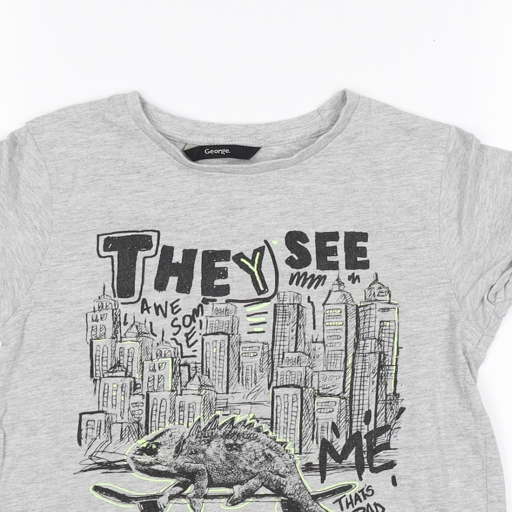 George Boys Grey   Basic T-Shirt Size 8-9 Years  - graphic