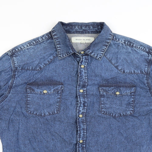 River Island Mens Blue    Button-Up Size M