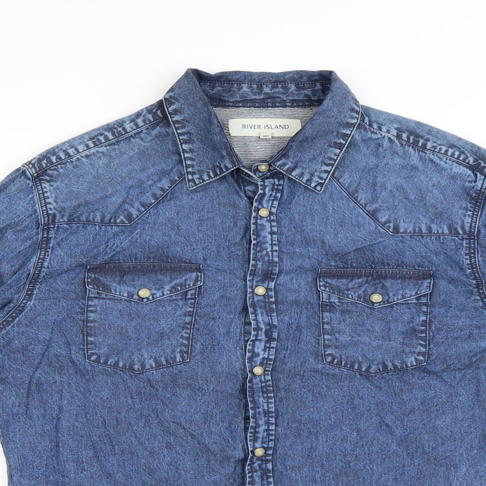River Island Mens Blue    Button-Up Size M