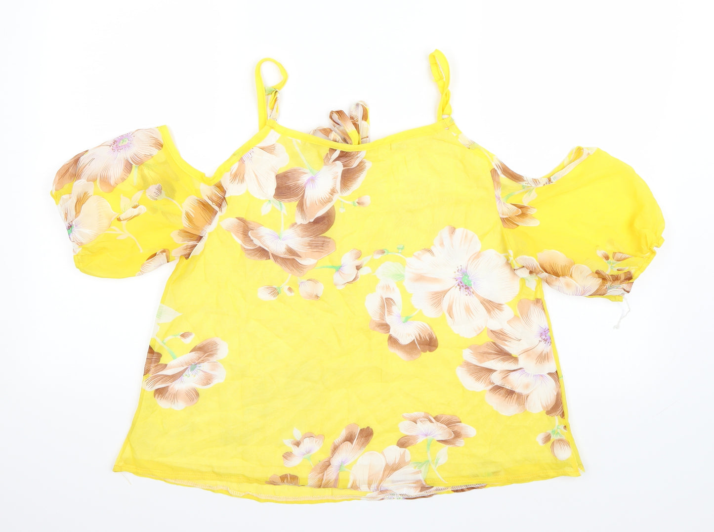 By Sawn Womens Yellow Floral  Basic Blouse Size L
