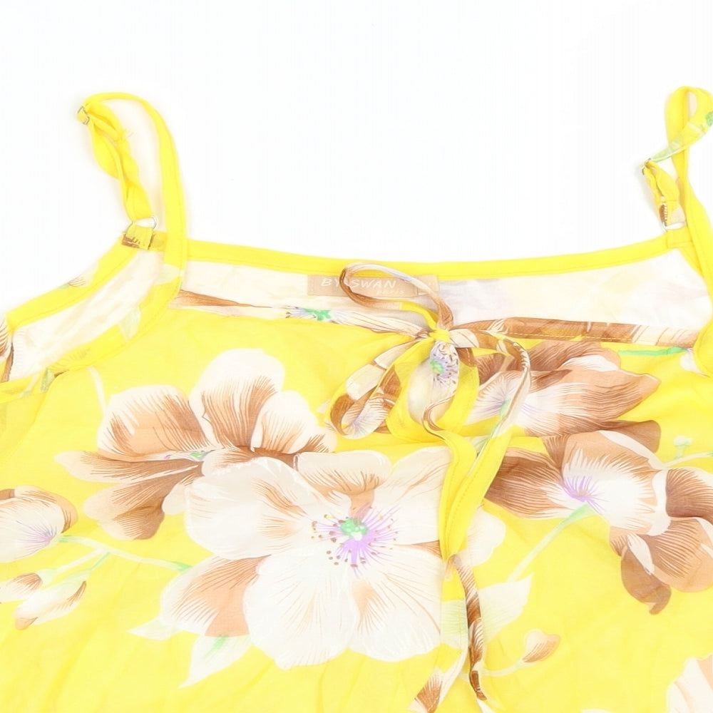 By Sawn Womens Yellow Floral  Basic Blouse Size L