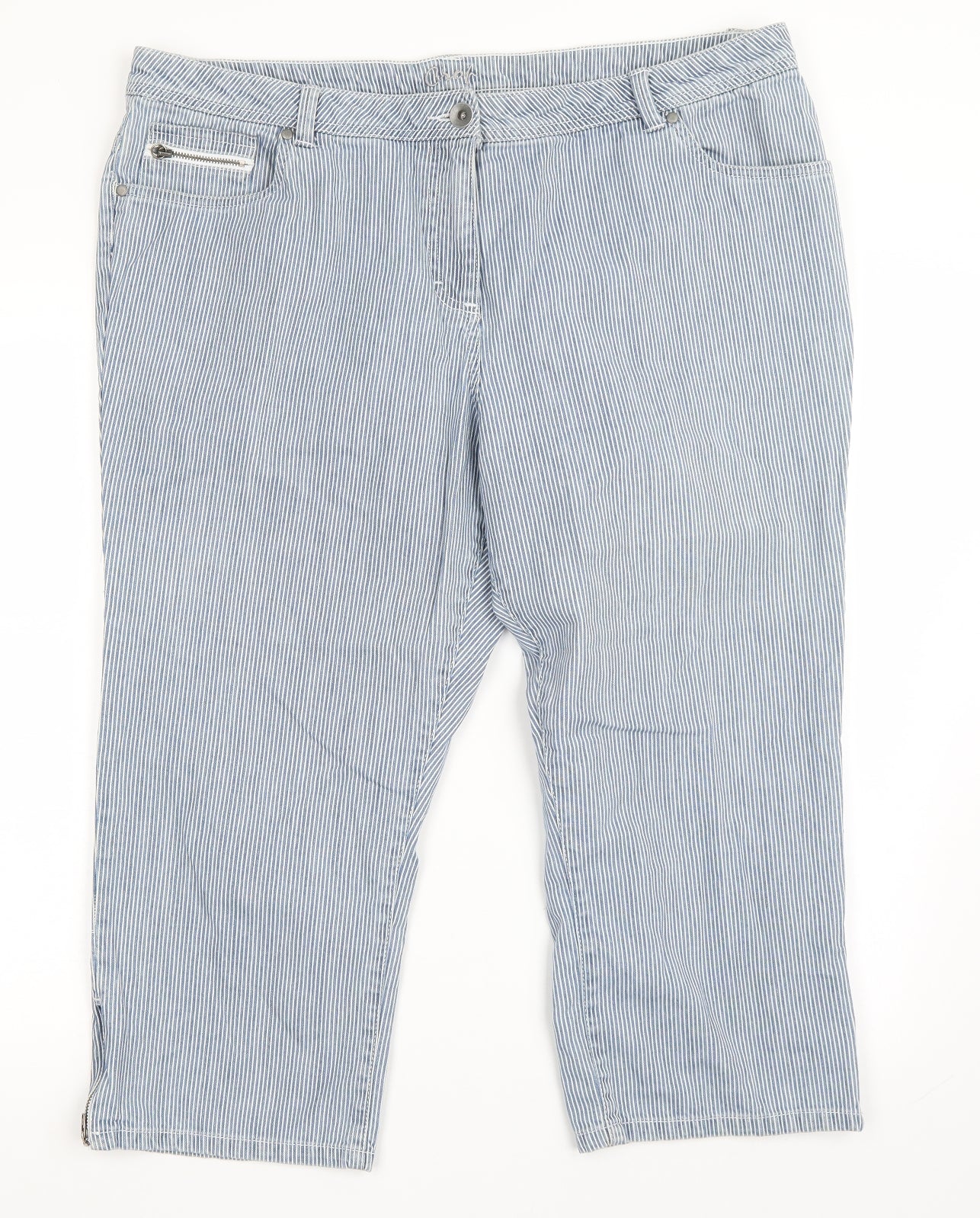 BHS Womens Blue Striped  Cropped Jeans Size 20 L22 in