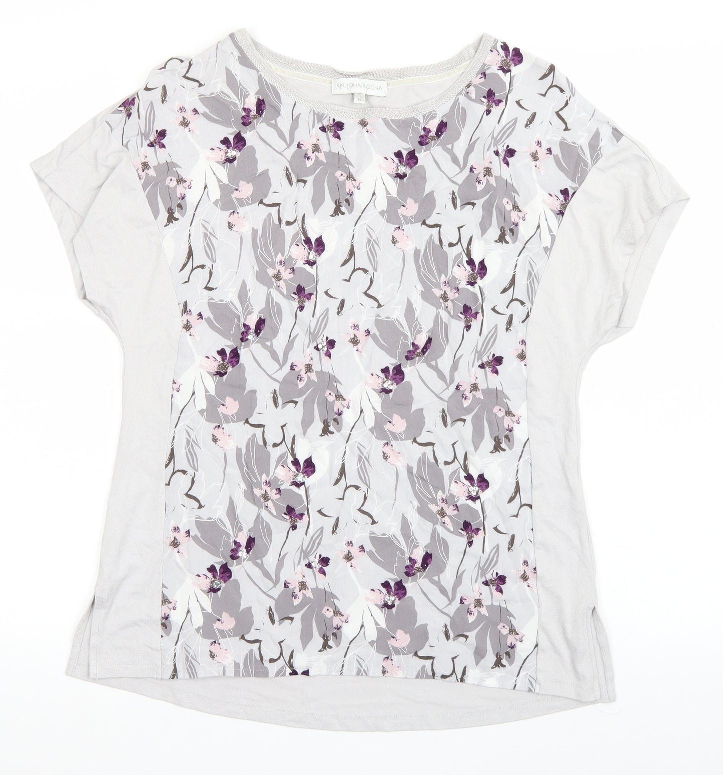 RJR.John Rocha Womens Grey Floral  Basic T-Shirt Size 10