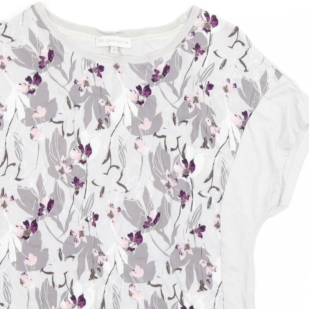 RJR.John Rocha Womens Grey Floral  Basic T-Shirt Size 10