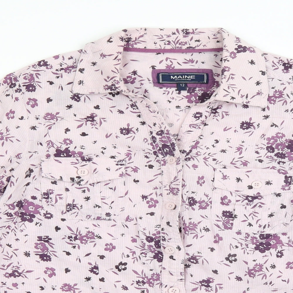 Maine Womens Purple Floral  Basic Button-Up Size 12