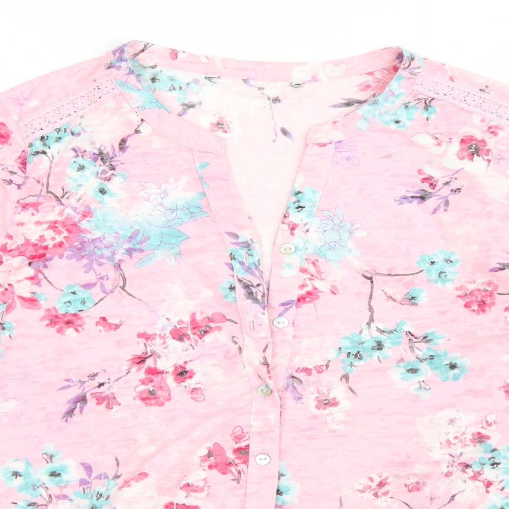 Preworn Womens Pink Floral  Basic Button-Up Size 12