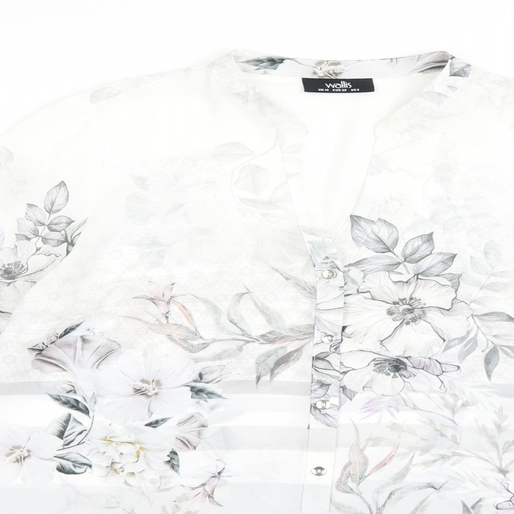 Wallis Womens Grey Floral  Basic Button-Up Size 10