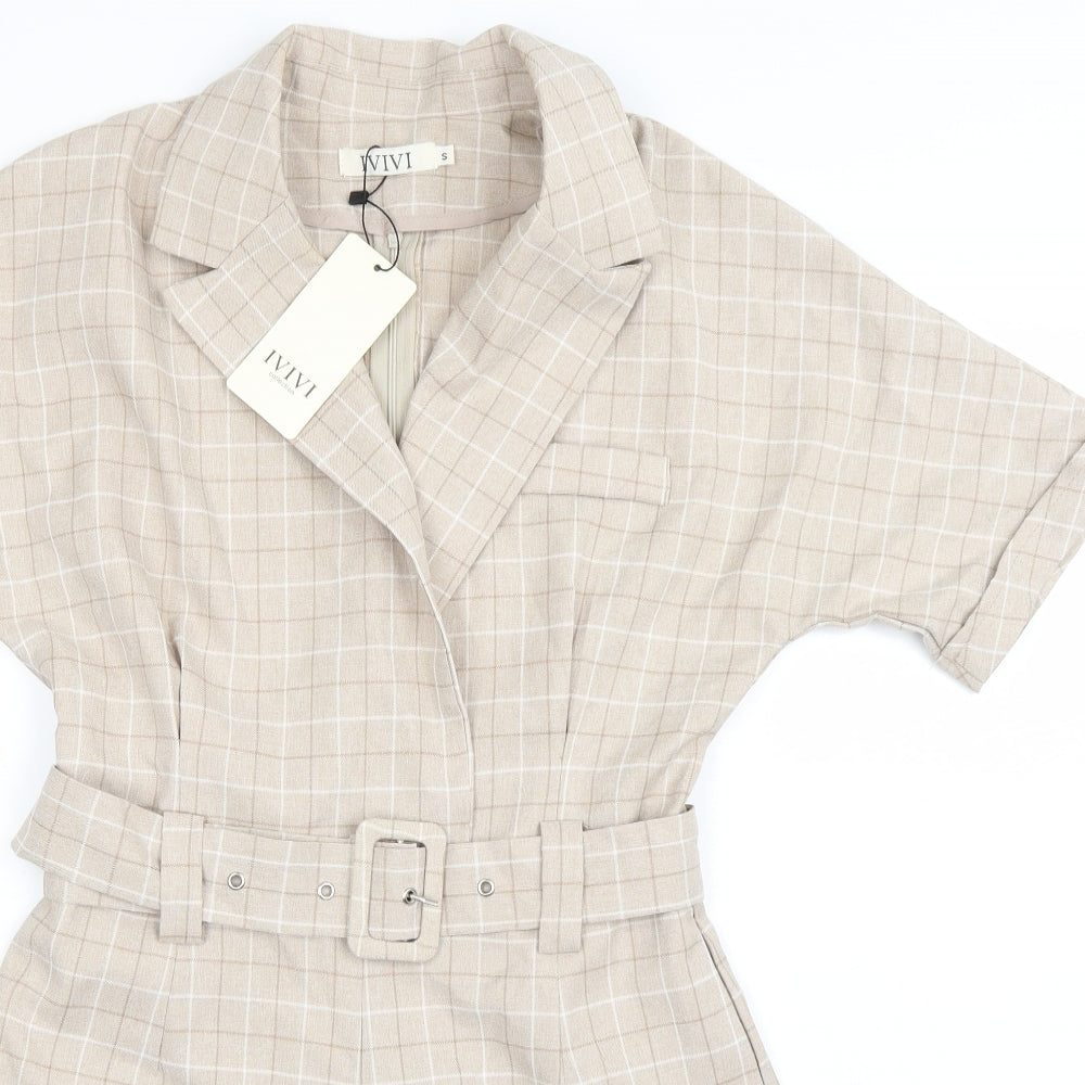 IVIVI Womens Beige Check  Playsuit One-Piece Size S