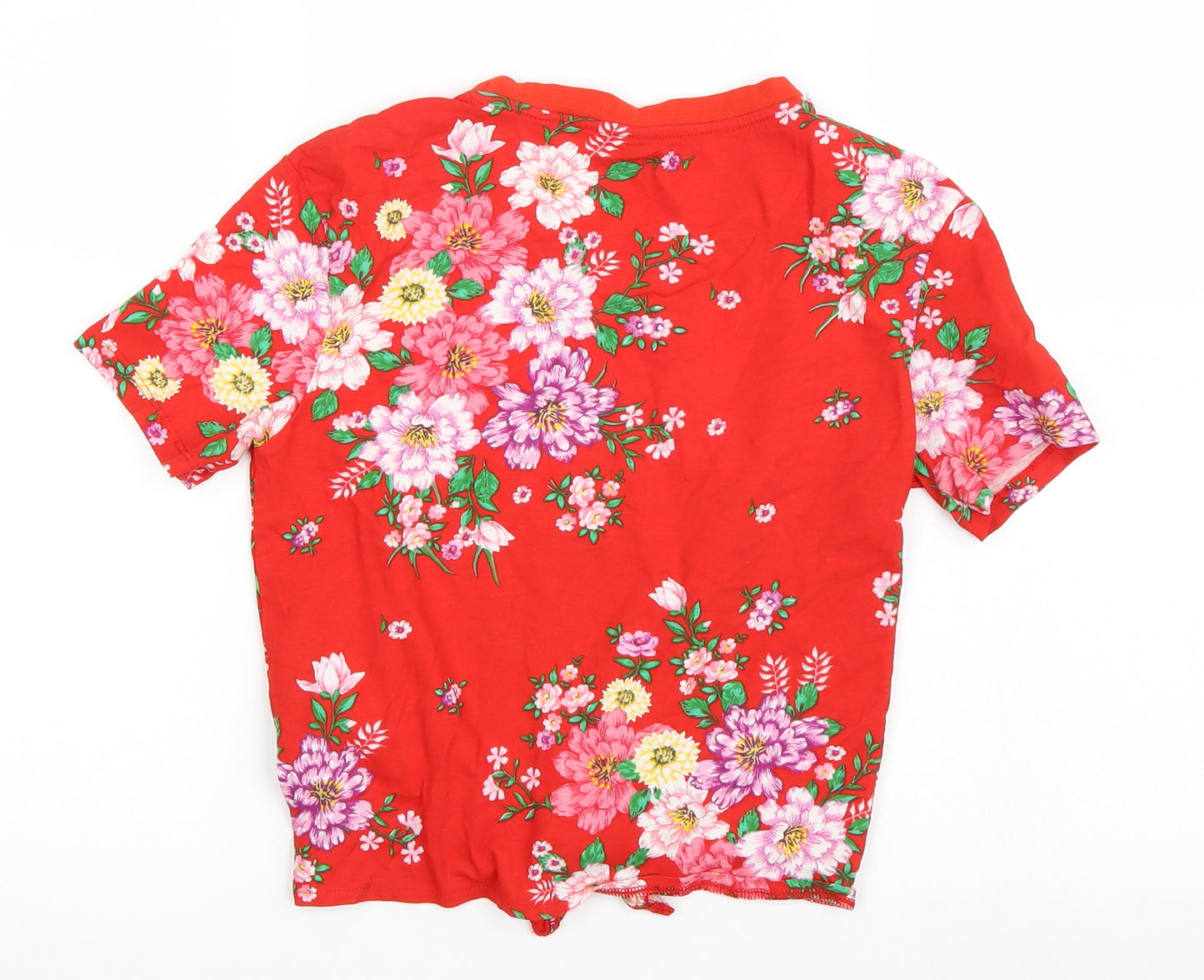 H&M Womens Red Floral  Basic T-Shirt Size XS