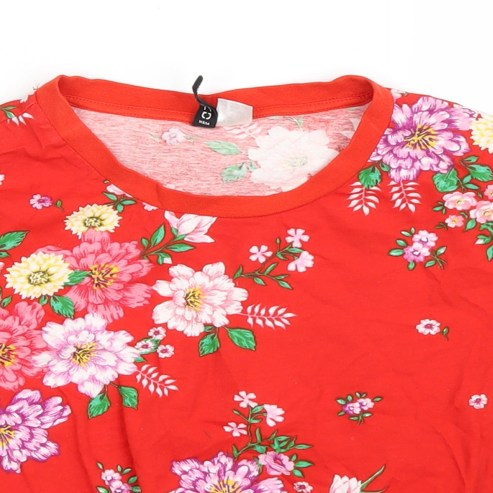 H&M Womens Red Floral  Basic T-Shirt Size XS