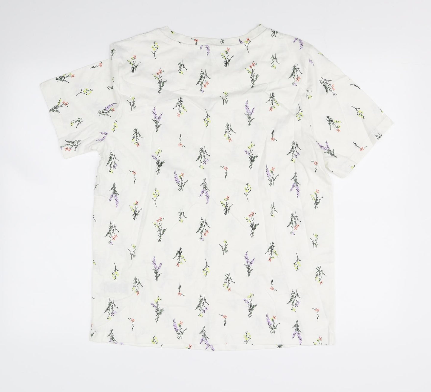M&S Womens White Floral  Basic T-Shirt Size 12